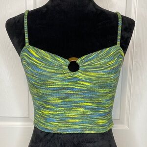 American Eagle Green & Blue Keyhole Cropped Tank Top Faux Tigers Eye Ring
